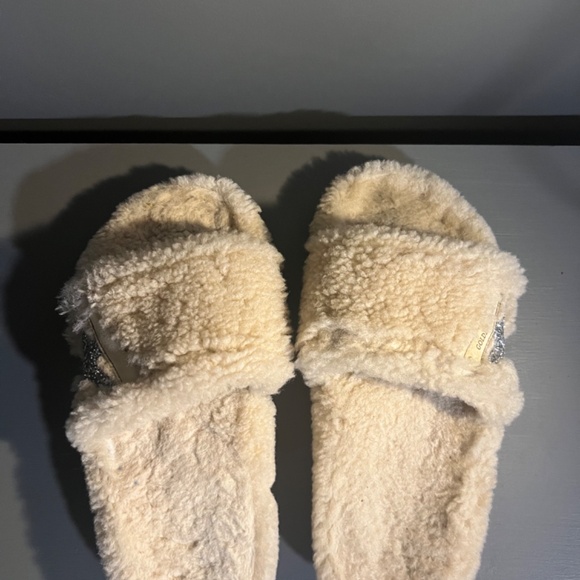 Golden Goose Shearling Slides Pool Star 42 Cream with Silver Glitter Star - Picture 3 of 8